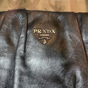 Pewter dark gray Prada leather purse like new